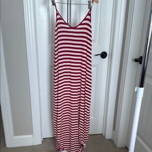 Red and White Striped Maxi Dress